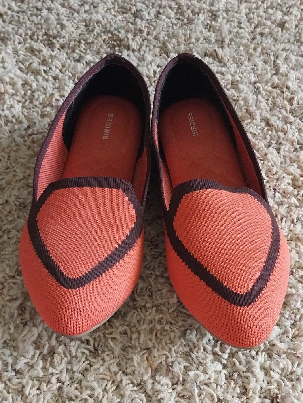 Birdies Coral Knit Loafers with Brown Trim